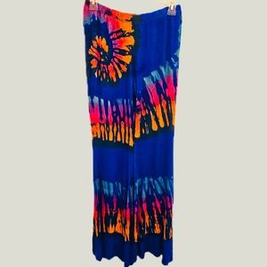 TIE DYE Cobalt Blue Stretch Rayon Bell Bottom Pant OS NEW